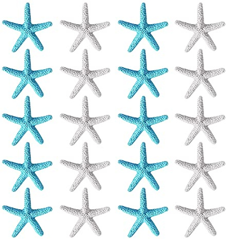 Hazrcvr Seesterne 30 Stück Harz Finger Seestern Weiß Blau Deko Seestern Mini Seesterne Finger Starfish Seesternchen Maritime Dekoration für Hochzeit Home Decor Strand Thema Craft Project