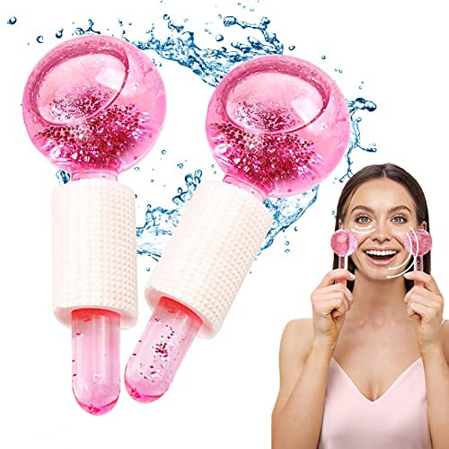 Miioto 2pcs Facial Ice Globes, Massaggio Ice Cool Roller Ball, Ice Roller Ball, Massage Ice Ball Skin Care Tool, per Tonificano la Pelle, Riducono il Gonfiore e Le Occhiaie (Rosa)