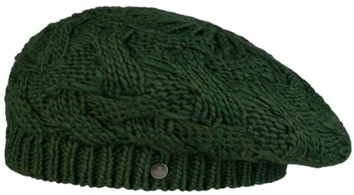 LIERYS Jesila Baskenmütze Damen Strickmütze mit Schurwolle Made in Germany Herbst Winter dunkelgrün One Size