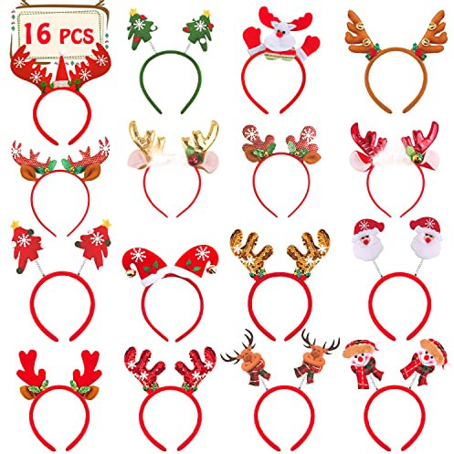 Acevegue Haarreifen Weihnachten, 16 Stück Weihnachtsoutfit Erwachsene Kinder Weihnachtsmütze Haarschmuck zum Tragen auf dem Kopf, Weihnachtsdeko Weihnachtsassesoires Weihnachtskostüm