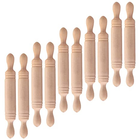 ibasenice Mini Rolling Pins 10pcs Wooden Doll House DIY Props Miniature Rolling Pole Ornament for Craft Collectors