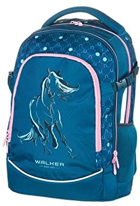 Walker Schulrucksack Fame 2.0 Lucky Horse mit 2 Fächern, Vorderfach mit Organizer, Seitentaschen, Schultasche inkl. RückenPolsterung, verstellbarem Schulter und Brustgurt