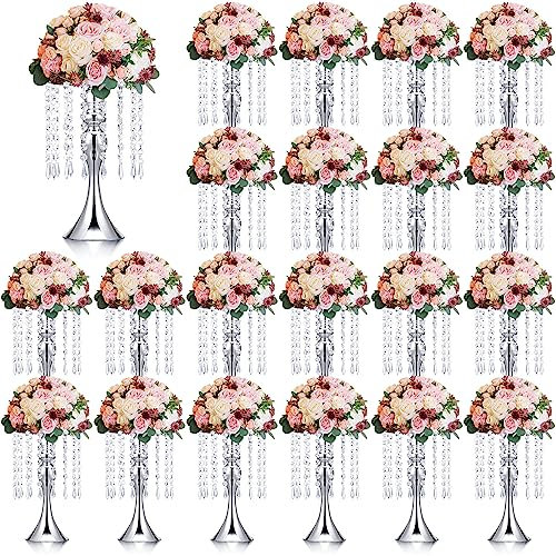 Unittype 20 Pcs Wedding Centerpieces for Table Crystal Flower Stand, Silver