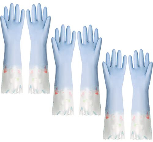 BAMFY Lange Manschette Rutschfest Putzhandschuhe Wiederverwendbar Geschirrspülen Haushaltshandschuhe for Geschirr Spülen Und Reinigungsaufgaben (Color : Blau, Size : Lace)