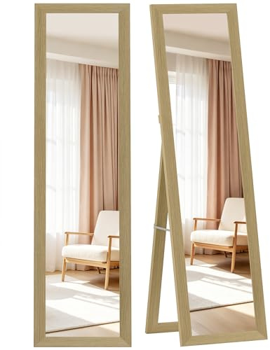 HOMCOM Specchio da Terra Moderno, 37x157 cm Specchio da Parete e Autoportante a Figura Intera con Cornice in Legno e Supporto, per Camera da Letto, Soggiorno e Ingresso, Color Rovere