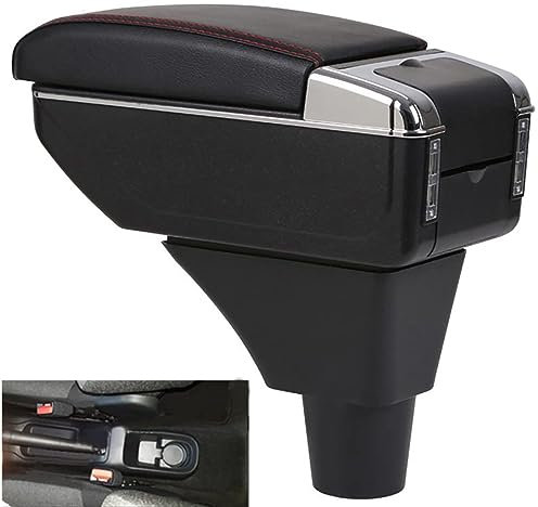 MARXAN Auto Armlehne für Citroen C3 C4, Zweilagige Mittelkonsole Armauflage Leder Aufbewahrungsbox Port Becherhalter Autozubehör,B/Black-Stitches