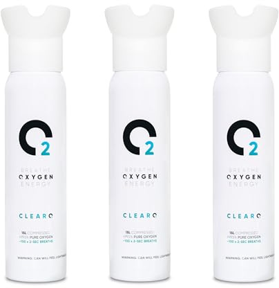 ClearO2 Lata de oxígeno de 15 L con tapa de inhalador, oxígeno puro para respirar en un recipiente de aluminio ligero, fabricado en Gran Bretaña (15 l (paquete de 3)
