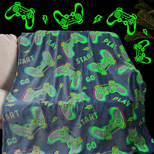 Glow in The Dark Blanket Gaming Controller Glowing Throw Blanket Gamer Plush Luminous Blankets and Throws Soft Throw Gift for Kids Girls Boys Birthday Christmas Halloween Thanksgiving 60 x 80
