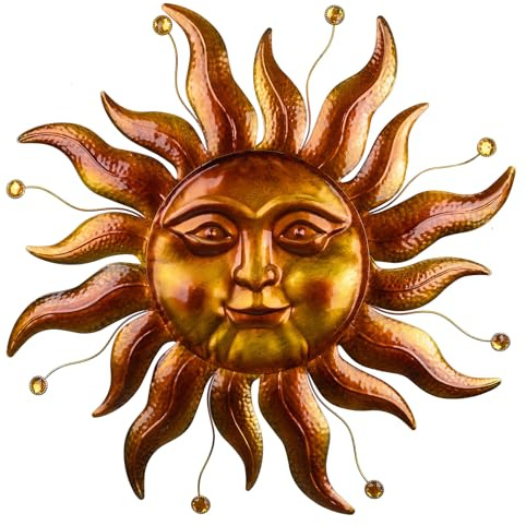Wanddekoration aus Metall, 66 cm, große goldene Sonne, Wanddekoration, Garten, Metallkunst, zum Aufhängen für Wohnzimmer, Schlafzimmer, Zaun, Hof, Veranda, Balkon und Terrasse