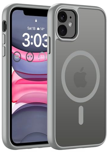ORDA Magnetische für iPhone 11 Hülle, Kompatibel mit MagSafe, Grau | Durchscheinend Rückseite, Matt Handyhülle, Stoßfest Kratzfeste Schutzhülle