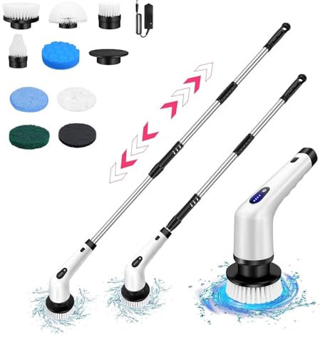 Electric Spin Scrubber, Electric Scrubber for Cleaning, Power Spin Scrubber with Long Handle & 9 Brush Heads, Cordless Electric Cleaning Brush for Bathroom, Kitchen,Tiles, Floors, and Bathtubs
