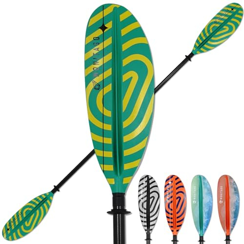 WONITAGO Kayak Paddles with Fiberglass Shaft and Reinforced PP Blade, Floating Adjustable Kayaking Oars, 3 Piece, 220-240 cm/86-94 Inches, Teal Stripe