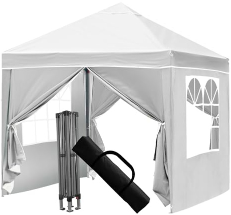 Pop Up Pavillon, Pavillon mit abnehmbaren Seitenwänden, stabiles Gestell, witterungsbeständiger Schutz, ideal für Veranstaltungen im Freien, Partys und Märkte (Weiß)