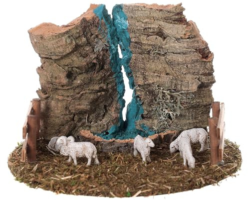Holyart Zaun Schafe Krippe 8 cm mit Wasserfall, 10x15x15 cm