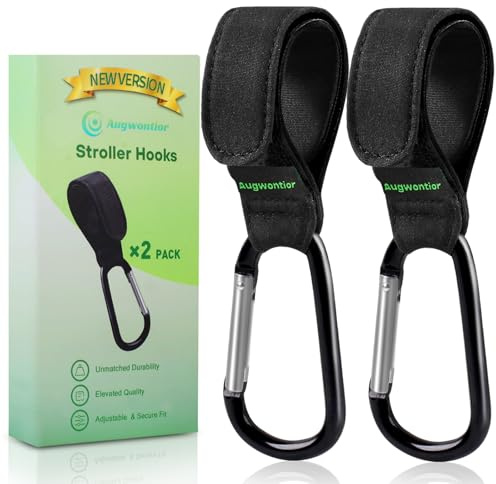 Aguwontior - Ganchos para cochecito de bebé, paquete de 2 ganchos resistentes de tercera generación, fáciles de usar para mamá, clips universales para cochecito para colgar bolsas, bolsas de pañales,