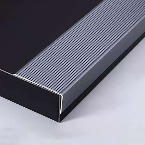 Transition Strip Floor Transition Strip Gray/Grey Stair Step Edge Trim Protector Fluted Door Sill Edging Sill Nosing,L Molding Metal Strip for Front Door Doorways,35.4 Long/7 * 3Cm - 90Cm/6 Pack
