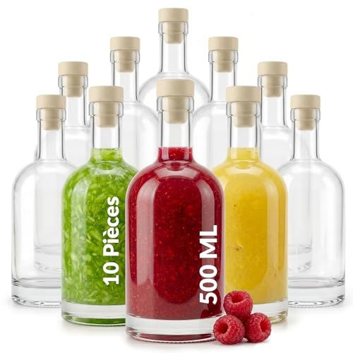casavetro 10 bouteille verre 500ml 0,5l – 500 ml lot bouteille en verre eau-de-vie rhum arrangé sirop liqueur verre nocturne bouchon hermétique
