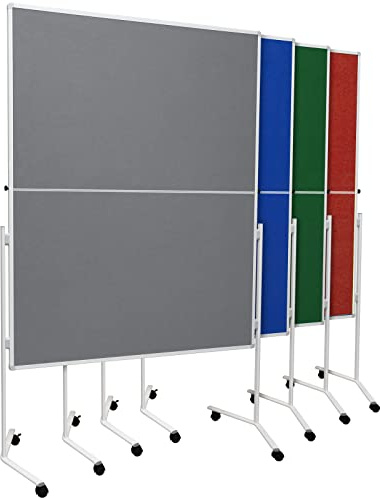Moderationstafel FOLD - Filz-Metaplanwand 120x150 cm - klappbar Grau | Moderationswand mit Filz- Oberfläche & Rollen - mobil & beidseitig nutzbar - Pinntafel ideal für Büro, Schule & Seminare
