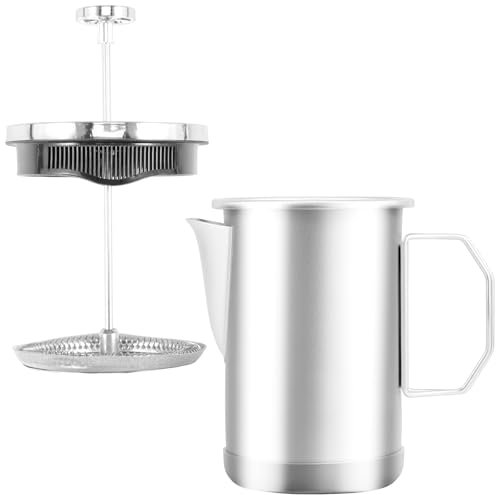 OROMYO Kaffeebereiter 1L French Press Edelstahl Kaffeepressen mit Abnehmbarer Filter und Klappgriff French Press Coffee Maker für Zuhause Outdoor Camping (Silber)