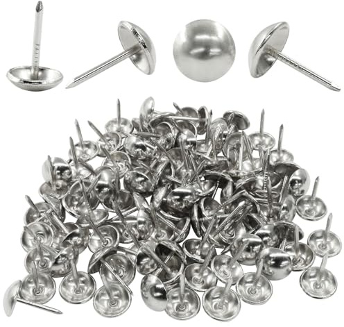 Waziaqoc 100 PCS Vintage Style Upholstery Tacks, Silver Upholstery Nails, 7/16 Inc Round Decorative Thumb Nails Pins Kit for Furniture Sofa DIY