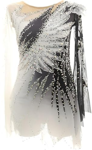 Hynyjxjy Eiskunstlauf Kleid Für Mädchen Langärmliger Gymnastik Wettkampf Rock Für Damen Hochelastisches Eislauf Kostüm Winter Sport Kleidung Aus Glänzendem Kristall