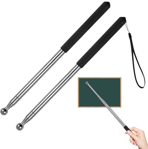 2 Puntero Telescópico Extensible 25CM, Bastón Didáctico Telescópico de Acero Inoxidable, Bastón Señalador de Mano para Oficina de Presentación Docente