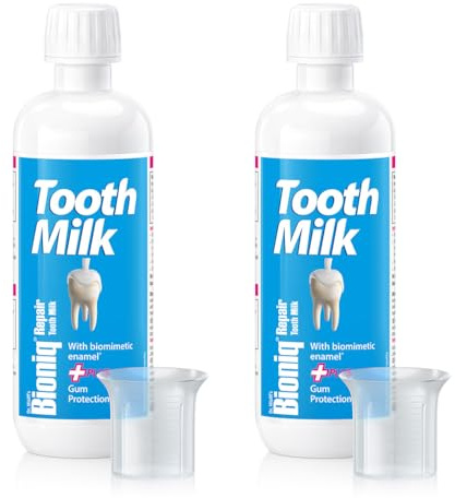 Bioniq® Repair Tooth-Milk - 2 x 400 ml - Enjuague bucal - Repara el esmalte dental - Protege las encías - Con 20% de hidroxiapatita enriquecida con calcio
