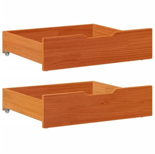 Gecheer Bettschubladen 2 STK.Bettkasten Holz Aufbewahrung mit Rollen, Bett Schublade Bettauszug, Bettschubkasten Schubkasten 65x55x16 cm Wachsbraun Massivholz Kiefer