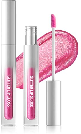 Gloss à lèvres Pailleté, Lip Gloss Liquide Métallisé et Scintillant, Rouge a Levre Longue Tenue Waterproof, Sans Transfert, Maquillage des Lèvres Très Pigmenté Paillette, Cadeau Femme Noël-03 Rose