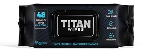 TITAN WIPES Biologisch abbaubares feuchtes Toilettenpapier, extra groß und robust, 48 XL-Feuchttücher, 18 x 18 cm, 99 % Wasser, Aloe & Vitamin E, 0 % Alkohol, robust und wegwerfbar (WC-Papier)