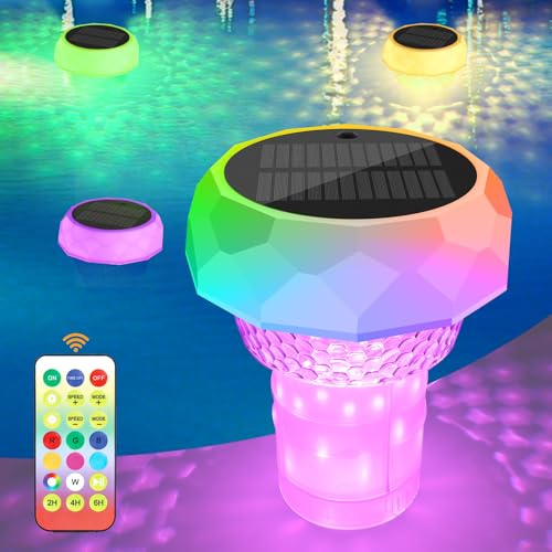 ZWOOS Dispensador Cloro Piscina, Luz Piscina con Dosificador Flotante (Vacío), Dosificador Cloro Piscina con Luz Solar LED, Flotador Cloro Piscina para Piscinas de Interior y Exterior SPA (1 Pieza)