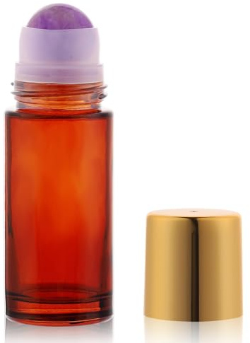 RAMFIYN 1.7oz Large Amber Glass Roll on Bottles for Essential Oils Perfume Refillable Roller Ball Applicator Empty Deodorant Containers with Purple Crystal Rollerball