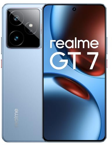 realme GT 7 Smartphone, 5G, Double SIM, 12Go de RAM, 256Go de ROM, écran AMOLED de 6,8, chipset Phare Dimensity 9400e, Batterie Titan de 7000mAh, Appareil Photo 50Mpx, IceSense Bleu,Adaptateur inclus