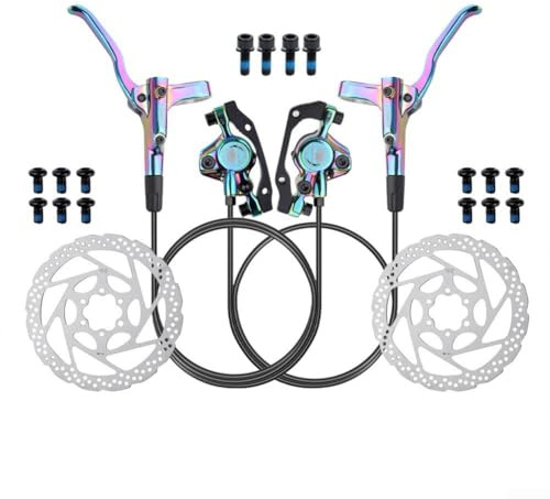 Eawfgtuw Mountain Bike Hydraulic Disc Brake Set, Disc Brake Replacement, Bicycle Brake Upgrade, Double Piston System with Front Brake Line, Cycling Brake Components (Black)
