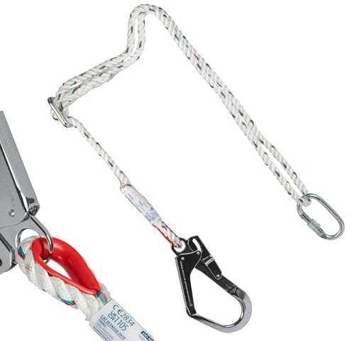 C.K Adjustable Rope Lanyard EN354 EN358 CE Certified – 2m Work Restraint with Scaffold Hook & Carabiner, Polyester Rope, Captivated Loop, Adjustable 1.2–2m for Scaffolds Ladders PPE, CK Tools T8010