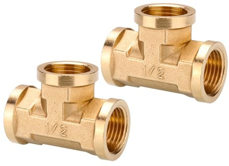 Confezione da 2 connettori a T in ottone massiccio, resistenti all'erosione, resistenti alla pressione, adattatori per tubi idraulici, raccordi in ottone ad alta temperatura