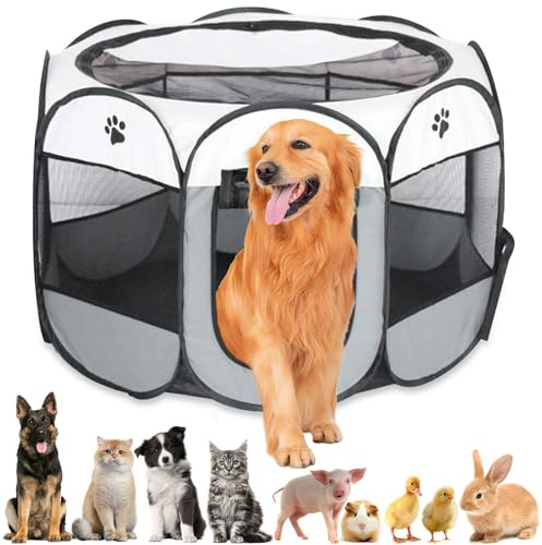Welpenlaufstall Tierlaufstall Faltbar für Kleintiere Hunde Katzen, Tragbarer Laufstall Hund, Hundelaufstall Faltbar Laufstall Katzengehege für Haustiere, Katzen, Hasen und Kleintiere Sowohl