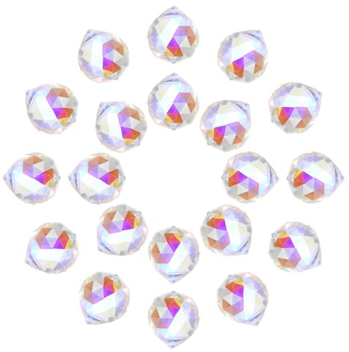QUARKZMAN 20Pezzi Sfera Di Cristallo Prisma, 20mm/0.8 Sfera Decorativa Cattura Luce Sole Per Lampadari Finestre Decorazioni Matrimonio Arredamento Casa, Colore AB