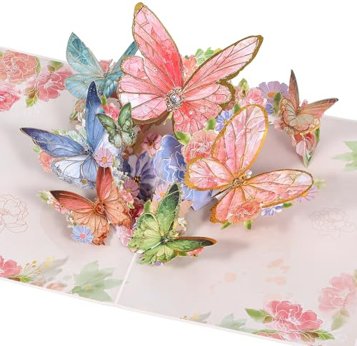 Thinp Pop Up födelsedagskort, 3D-kort födelsedag fjäril födelsedagskort dotter romantisk rosa fjäril pop up med kuvert för flickvän dotter hustru mamma mormor födelsedagspresent