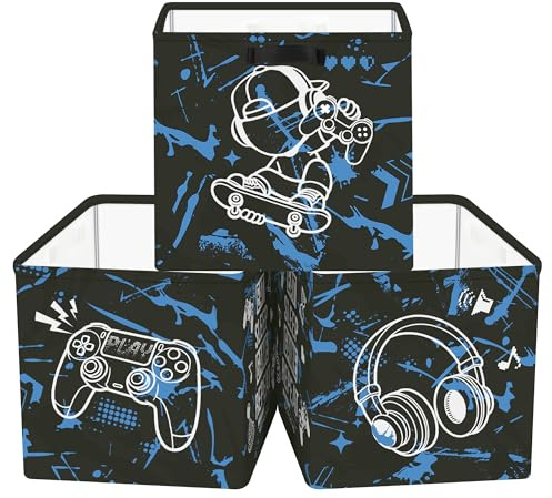 Clastyle 3 Stück Controller Aufbewahrungsbox Kinderzimmer Kallax Boxes | Faltbar Spielzeug Aufbewahrungskorb Klein, Storage Box für Bücher Kleidung, Stoffboxen Kisten für Regal, 30x30x30 cm