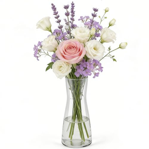 DARENYI Transparente Blumenvase Glas 26.5cm Hoch Deko vasen für Tulpen | Aesthetic Vasen Glas für Pampasgras Rosen, Glasvase für Tischdeko Dekorative Vasen für Wohnzimmer, Hochzeit, Party (Klar)