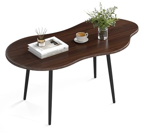 COSTWAY Soffbord trä, molnformat vardagsrumsbord med metallram, modernt soffbord, för vardagsrum och kontor, 100 x 51 x 44 cm (brun)