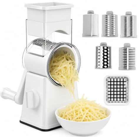 Râpe à Fromage Rotative: 5-En-1 Coupe Legume, Mandoline De Cuisine Manuelle Avec 11 Lames De Tambour Détachables Et Forte Aspiration Pour Pommes De Terre, Forte Carottes, Aspiration, Fromage
