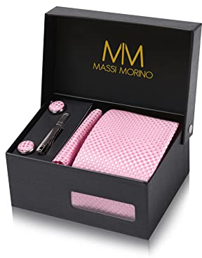 Massi Morino slips med näsduk I Premium Set inkl. manschettknappar och slipsnål I presentförpackning för män