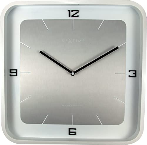 NeXtime Square Wall Wanduhren, Metall und Kunststoff, Weiß, 40 x 40 x 4 cm