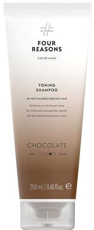 FOUR REASONS Farbmasken-Shampoo Braun – Sulfatfreies Tönungsshampoo für braunes und dunkelbraunes Haar – Farbablagerndes Shampoo Braun, VEGAN, 8,5 oz (Schokolade)