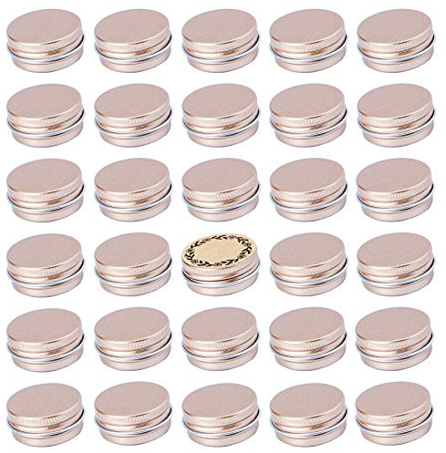 0.5 oz Screw Top Aluminum Tin Jar with Screw Lid and Blank Labels (Champange - Pack of 32)