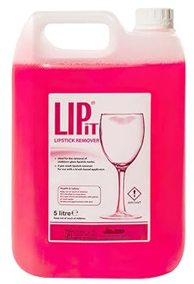 We Can Source It Ltd - Lipit Lipstick Remover for Glassware - Powerful 5 Litre Liquid Formula for Removing Lipstick & Grease Marks from Glasses - Ideal for Bars, Restaurants and Catering Use