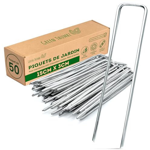 Green Thumbz Piquets De Jardin Galvanisés - (Paquet De 50) 6 inch Sardines De Fixation pour Bâche, Contrôle des Mauvaises Herbes, Gazon Artificiel, Filet - Antirouille Sardines Camping pour Tente