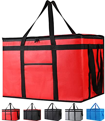 Bodaon Insulated Food Delivery Bag for Pizza Delivery, Grocery Cooler Bag, Food Warmers for Parties, Catering Supplies for Rideshare, Thermal Bags for Cold and Hot Food Carrier (Red, XXX-Large, 1-Pack